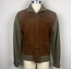 Polo Ralph Lauren VTG Wool & Suede Leather Button Up Cardigan Jacket Men’s XL - Picture 1 of 19