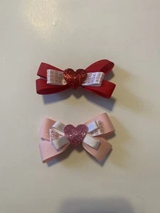 Handmade ❤️ Valentine’s Hair Bows For Girls 2 Pack Red/White/Pink - Picture 1 of 6