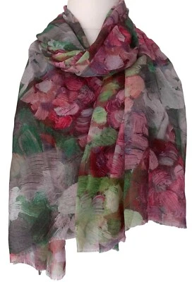 PURPLE POSSUM Floral Scarf Pink Green Abstract Flowers Large Cerise Flower Shawl Ladies Wrap