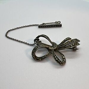 Marcasite Sterling Silver Bow Brooch Vintage Art Deco Beautiful Pin