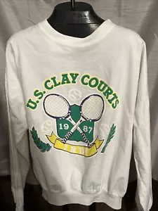 Felpa a maniche lunghe vintage 1987 US Clay Courts Indy LOGO 7 leggera - Foto 1 di 9