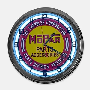 18" Mopar The Chrysler Corporation Parts Division Metal Sign White Neon Clock - Picture 1 of 10