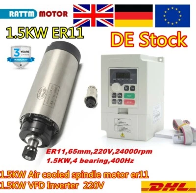『EU』 CNC Spindle Motor Kit 1.5KW ER11 Air Cooled 65MM 24000RPM 220V VFD Inverter - Image 1 of 4