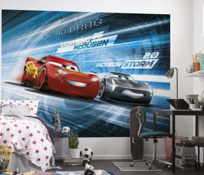 Papel pintado dormitorio niño Disney Cars mural de pared 100x72 pulgadas decoración azul Lightning Mc Foto 1 de 4