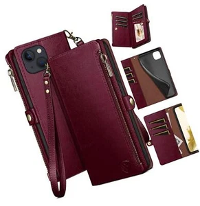 for iPhone 13 6.1 Wallet case with Zipper Credit Card Holder RFID , PU - Picture 1 of 6
