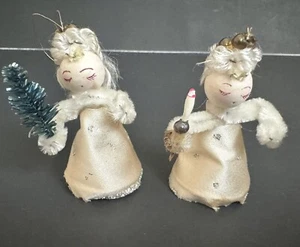 Vintage Antique Spun Cotton Angel Christmas Bottle Brush Tree Candle Putz Lot 2 - Picture 1 of 14