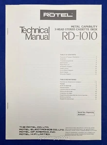 Original Rotel RD-1010 Cassette Deck Technical Manual - Picture 1 of 1