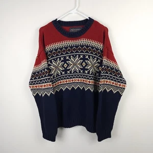 Abercrombie & Fitch Sweater Men Medium Red Blue Snowflake Fair Isle Ramie Cotton - Picture 1 of 9