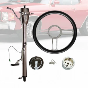 Columna de dirección automática cromada 32" con adaptador y kit de volante de tres radios de 14" - Imagen 1 de 13