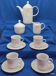 Kahla Calla Lily Demitasse Set 7Pc White Porcelain with Peach Flowers - Picture 1 of 12