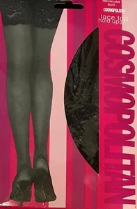 Cosmopolitan Black Deep Lace Top Hold Ups M/L - Picture 1 of 3