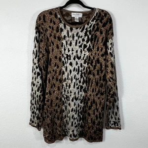 Suéter Top Lisa Ashley Metálico Estampado Animal Leopardo Marrón Negro 1X Manga Larga - Imagen 1 de 13
