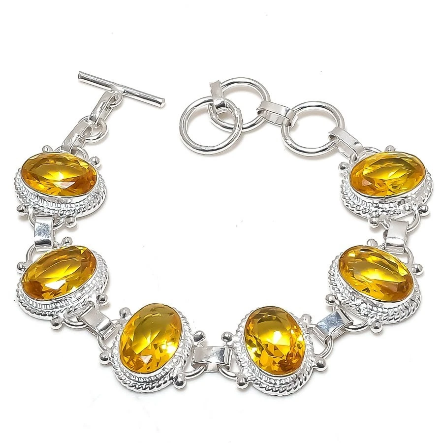 Citrine Gemstone 925 Sterling Silver Jewelry Bracelet Size 7-8" - Image 1 of 1