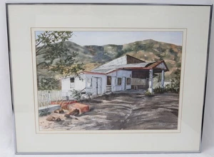 Dorie Johnson Aquarell Gemälde Hieronymus Arizona alte Tankstelle Regionalismus - Bild 1 von 13