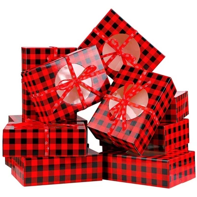 12 Pack Christmas Cookie Boxes with Window Red and Black Plaid Holiday Treat ... - Image 1 of 4