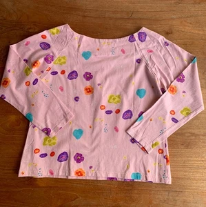 Vintage Y2K Art To Wear by Ken Done Pink Flower Long Sleeve Cotton Top 12 - Picture 1 of 14