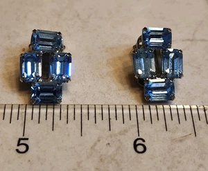 Weiße Vintage blaue Kristall Ohrclips - Bild 1 von 4