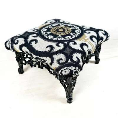 Vintage Foot Stool Cast Iron tapestry Black Excellent Condition Victorian - Image 1 of 4