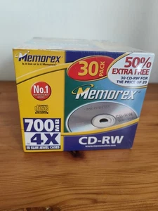 Memorex 30 Pack CD-RW 700MB 1X-4X Slim Jewel Cases *Brand New - Picture 1 of 4