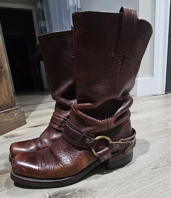 Vintage FRYE Harness Boots Square Toe Women's Size 8 EUC Brown Leather - Image 1 of 4
