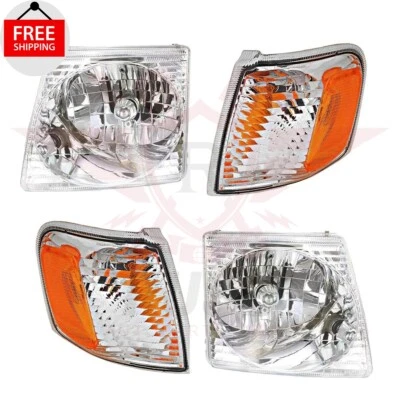 New Front Headlights Assembly & Corner Lights Fits 2001-2005 Ford Explorer Sport Foto 1 de 4