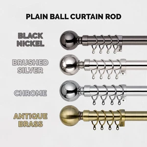 Cylinder Metal Curtain Rods Extendable Curtain Poles Finials Heavy Duty Fittings - Picture 1 of 67