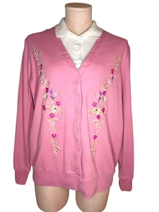 VTG Floral Embroidered Collared Sweater Sz L by Blair Grandma Pink Pullover 90s - Picture 1 of 11