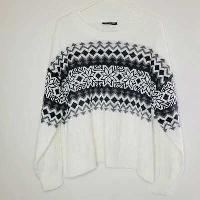 Suéter Lane Bryant Para Mujer Talla 18 Blanco Pull on Recortado Copo de Nieve Nórdico Acogedor Foto 1 de 4