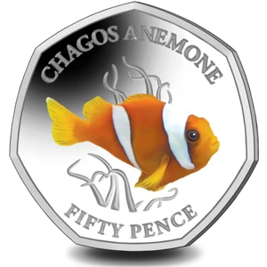 2021 Sea Creatures Chagos Anemone colorized 50 Pence coin UNC Clownfish - Picture 1 of 2
