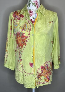Robert Graham Shirt Womens Sz M Yellow Green Paisley Floral Silk Blend Art *Hole - Bild 1 von 11