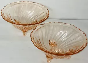 2 Jeannette SWIRL PINK * 5 3/4" - 3 FOOTED OPEN CANDY DISHES* - Picture 1 of 2