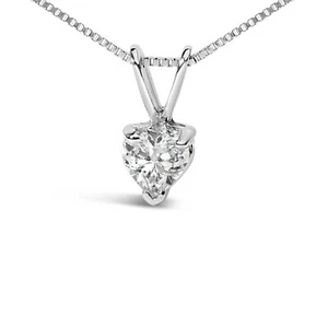 14K White Gold 3-Prong Set Heart Shaped Solitaire Lab Grown Diamond 18" Pendant - Picture 1 of 8