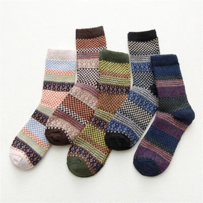 Mens Women Wool Merino Crew Warm Thermal Lambs Heavy Boots Winter Socks 5 Pairs - Image 1 of 4