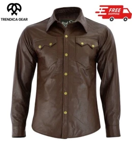 Leatheromantic Mens Leather Shirt Real Lambskin Leather Soft Mens Full Sleeves - Picture 1 of 6