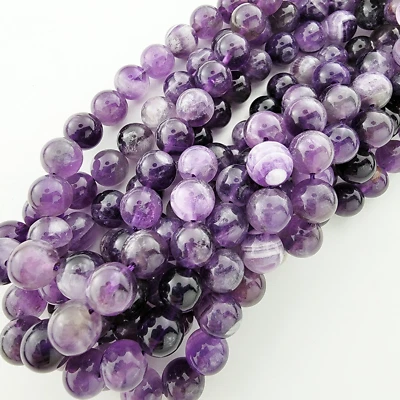 Chevron Dream Amethyst Beads Genuine Gemstone Natural Smooth Round 6mm 8mm 10mm - Image 1 of 4