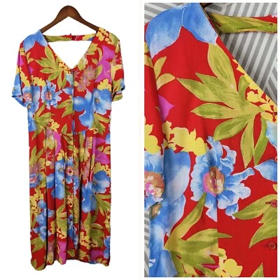 Vintage 90s Tropical Shirt Dress size XS/Small Lightweight Hawaiian Bright - Image 1 of 4
