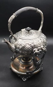 Antiguo plato de plata tetera inclinable tetera uvas + soporte sello europeo MBEP - Imagen 1 de 24