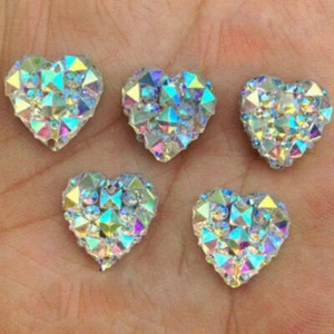 100Pcs Nail Art 3D Silver Heart Shape Faced Flat Back Resin Charm Beads DIY 10mm - Picture 1 of 5