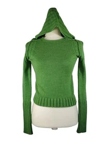 New! Small Laurie B Blended Wool Green Cable Knit Short Sweater Snap Off Hood - Picture 1 of 5