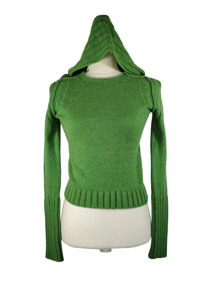 ¡Nuevo! Suéter Corto Pequeño Laurie B Mezcla Lana Verde Tejido con Cable Capucha a Presión Foto 1 de 4