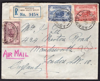 1934 Australia John Macarthur Centenary Merino Sheep Set REGISTERED FDC to GB - Image 1 of 4