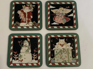 Pimpernel Christmas Coasters Candy Canes, Cat,  Angel, Snowman Santa Set of 4 - Picture 1 of 9