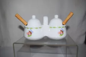 Hallmark Vtg Houston Harvest Cream & Sugar Server Bowl w/ Spoons 31832 And Lids - Picture 1 of 8
