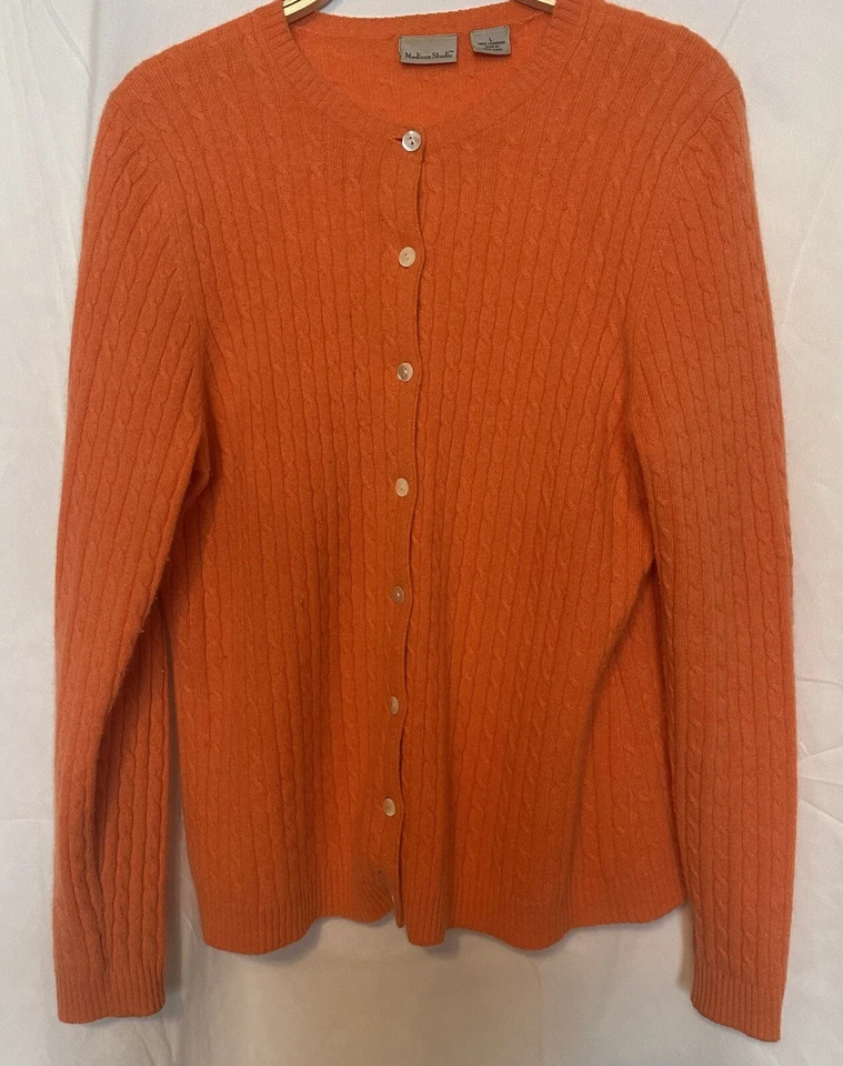 Cárdigan Suéter Vintage Madison Studio Calabaza Naranja Cachemira L Abotonado Foto 1 de 3