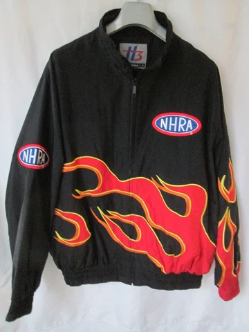 H3 Sportgear NHRA Flames Winston Cup Drag Racing Black Jacket Size XL Cover