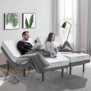 Adjustable Bed and 14" Mattress Set USB Ports Dual Massage Head and Foot Incline - Picture 1 of 50