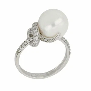 Anello in Oro Bianco 18k con Perla e Zirconi - Picture 1 of 2