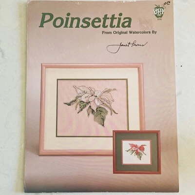 Vintage Janet Powers POINSETTIA Cross Stitch Pattern (1987) Green Apple Co # 574 - Image 1 of 2