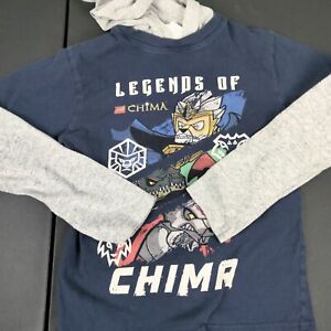 Legends of Chima LEGO Hooded T Shirt Boys M 10/12 Blue Gray Long Sleeves Layered