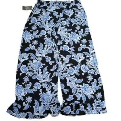 VINCE CAMUTO Women's Woodblock Floral Ruffle Hem Pants Size 12 in Rich Black New - Image 1 of 4